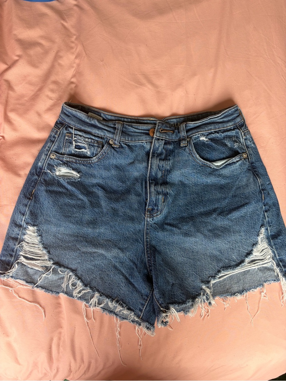American Eagle Outfitters Distressed High-Rise Denim Shorts - Blue